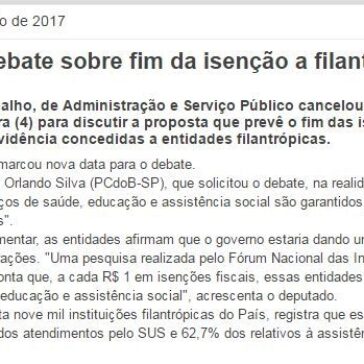 Cancelado debate sobre fim da isenção a filantrópicas – Minas Brasil In Society